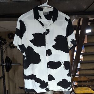Men's Cow Print Black and White Short Sleeve Shirt